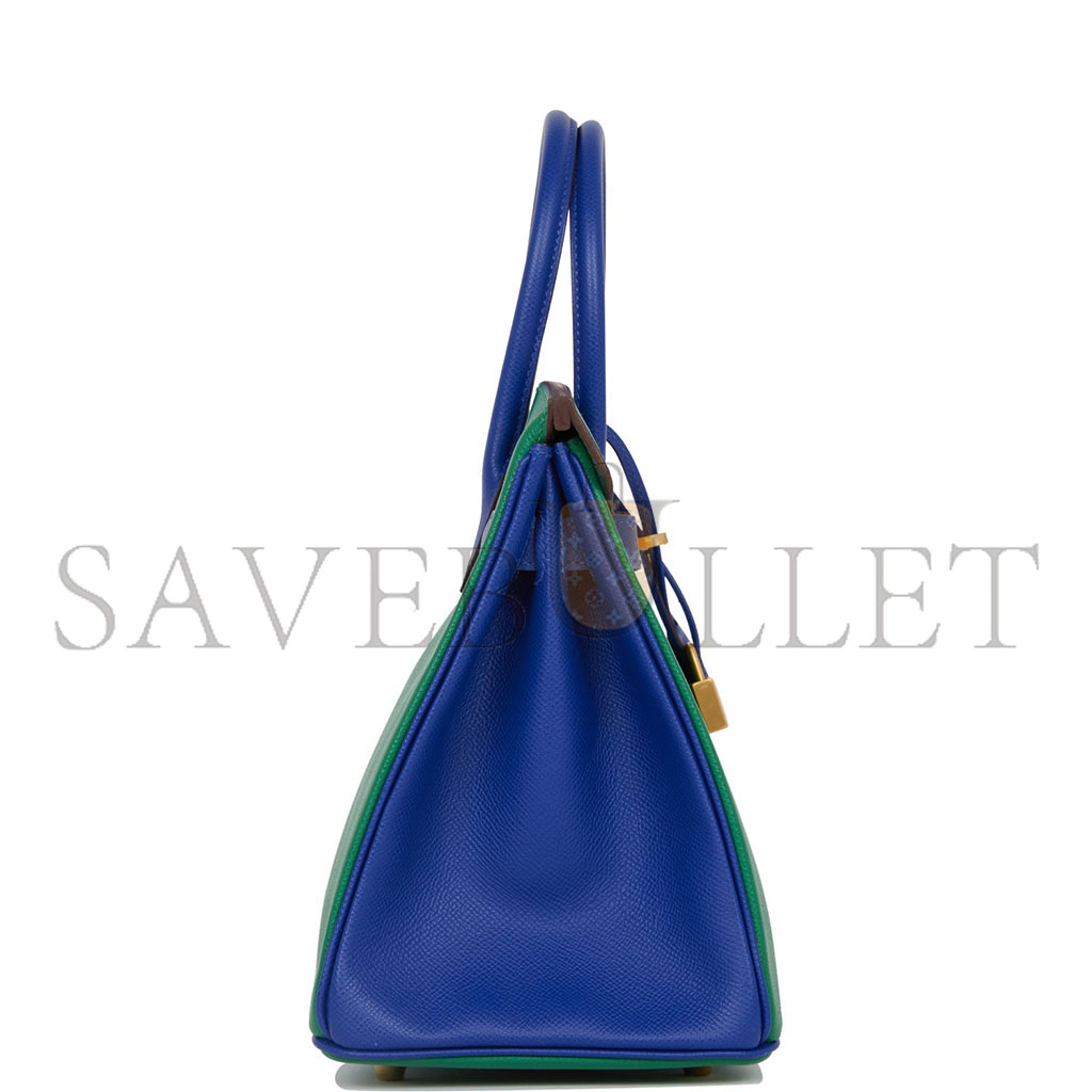 H**mes master birkin 35 epsom malachite green and aqua blue bag h028368ck6z (25*20*13cm)